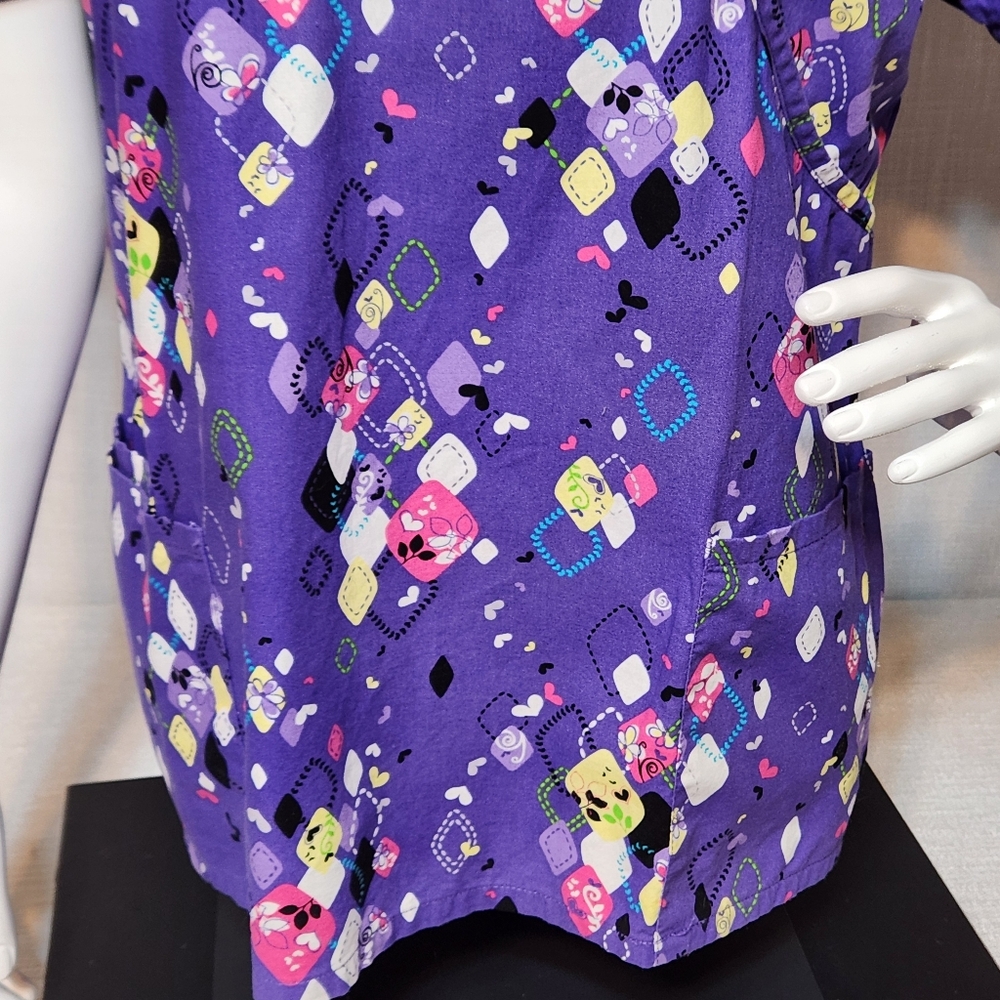 SB Scrubs Confetti Purple V Neck Scrub Top Cotton Medical Large - Picture 5 of 10